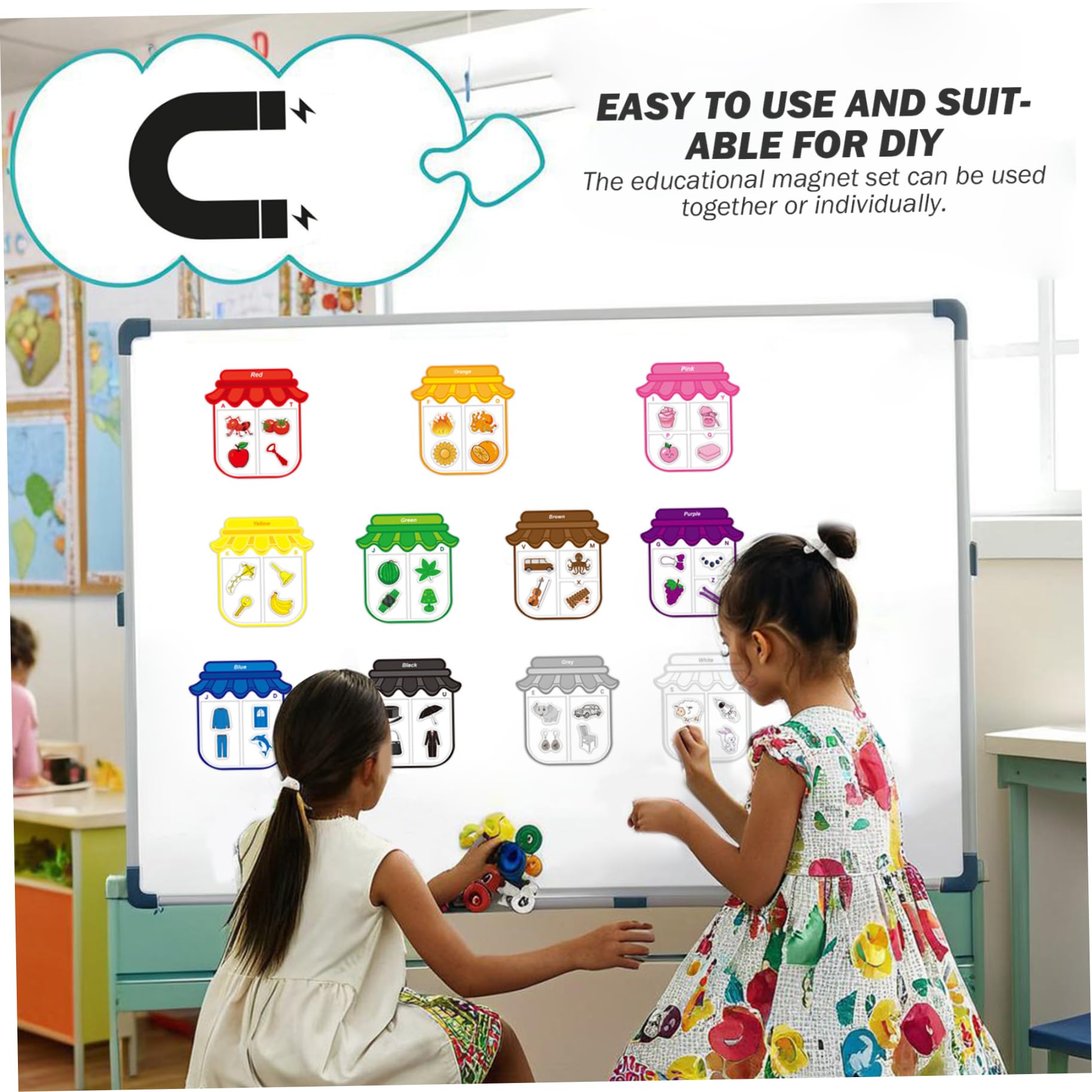 Aimants pour Les Tout-Petits, Jeu de tri des Couleurs magnétiques pour Les aimants d'entraînement cognitif pour Les Enfants avec 11 Couleurs et 44 Alphabet et vocabulaire
