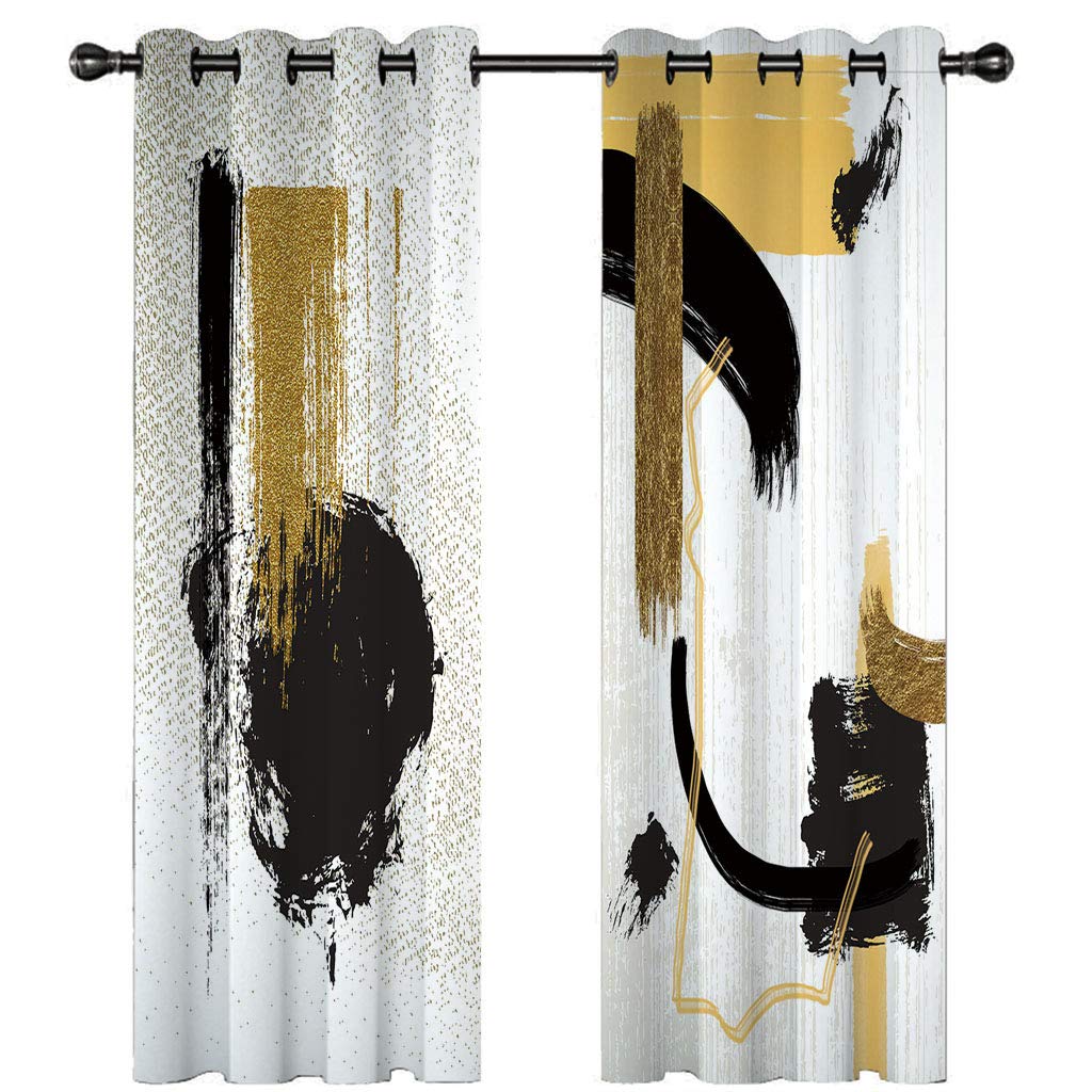 Cortinas Salón Opacas Térmicas Aislantes Frío Y Calor Para Ventanas - 2 Piezas Con Ojales Impresión 3D Abstracto De Oro Blanco Y Negro Cortinas Opacas Habitacion Y Dormitorio Para Infantiles 234X23