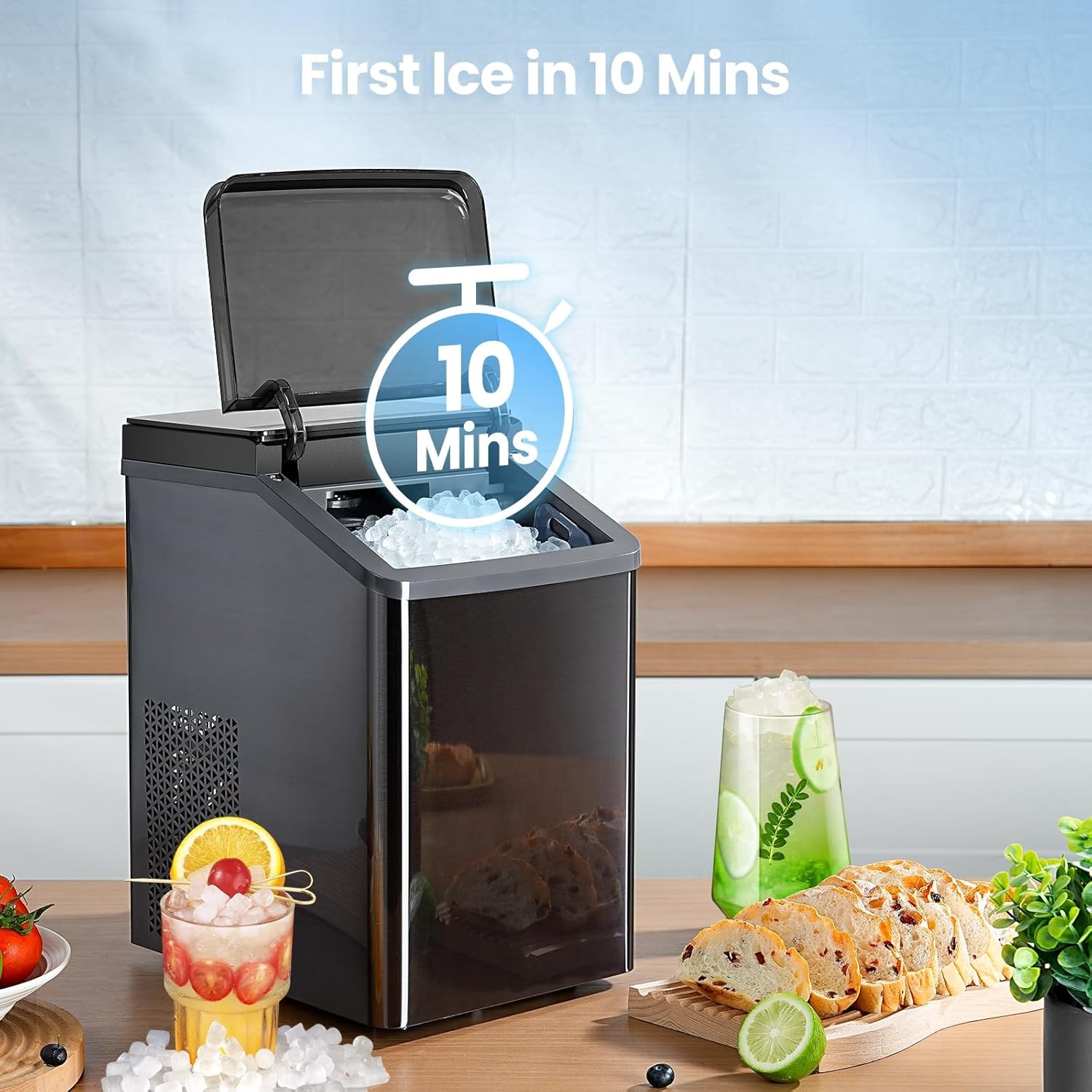 Gevi KNOVA Nugget Ice Maker Countertop, 40lbs/24H Self-Cleaning Portable Pellet Ice Machine, Stainless Steel Sonic Ice Maker for Home Kitchen, Office