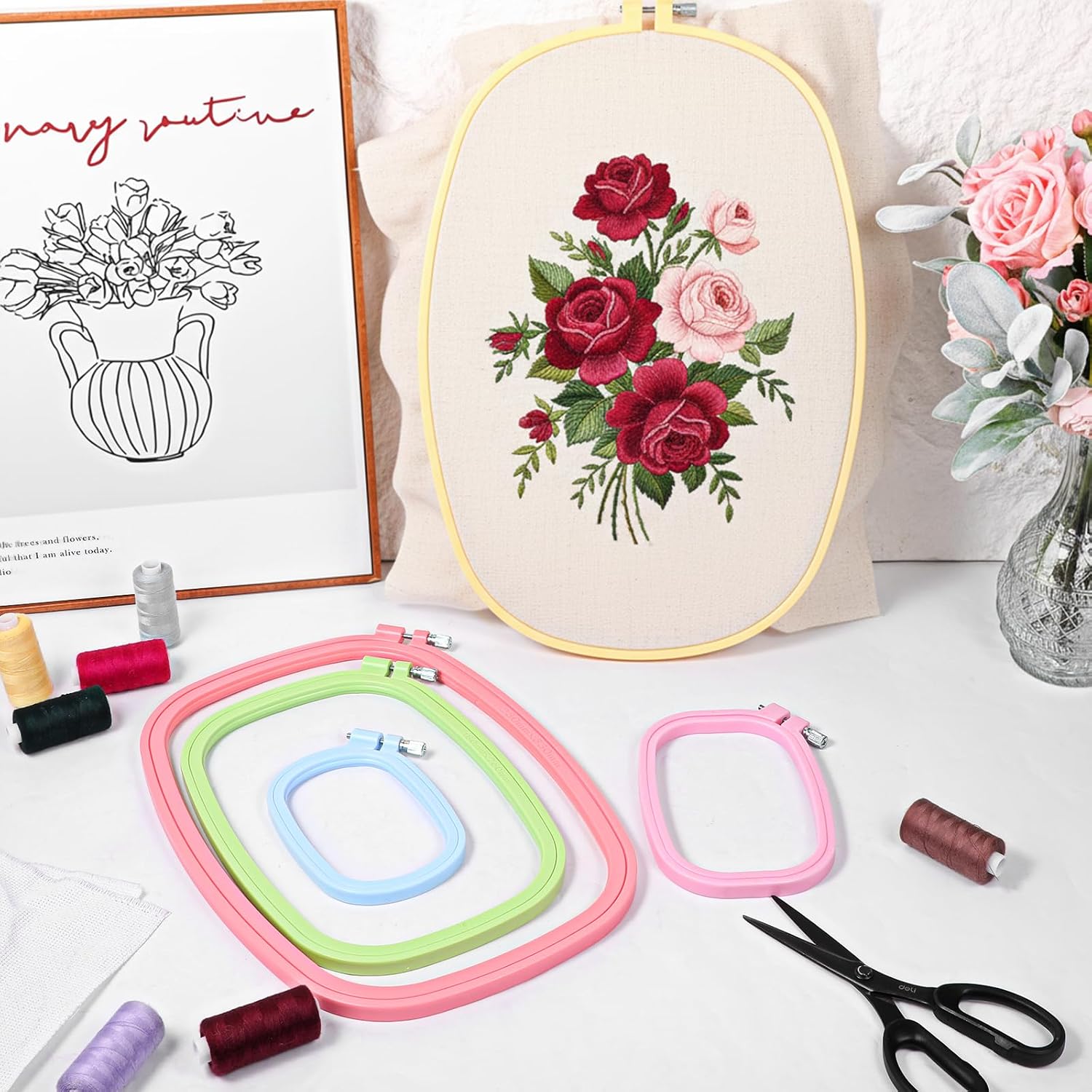 Yuanan 5 Sizes Rectangle Embroidery Hoop, Plastic Square Embroiderys Hoop Plastic Embroidery Hoops Reusable Cross Stitch Hoops Embroiderys Supplies for Sewing, Needlework, DIY -5"/6"/10"/13"/15"