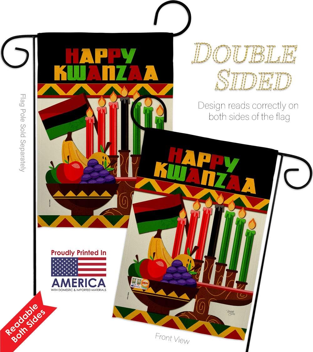 Happy Kwanzaa African Garden Flag Set Wall Holder Black History Kinara Candles Celebrates Americans Heritage Small Decorative Gift Yard House Banner Double-Sided Made In USA 13 X 18.5