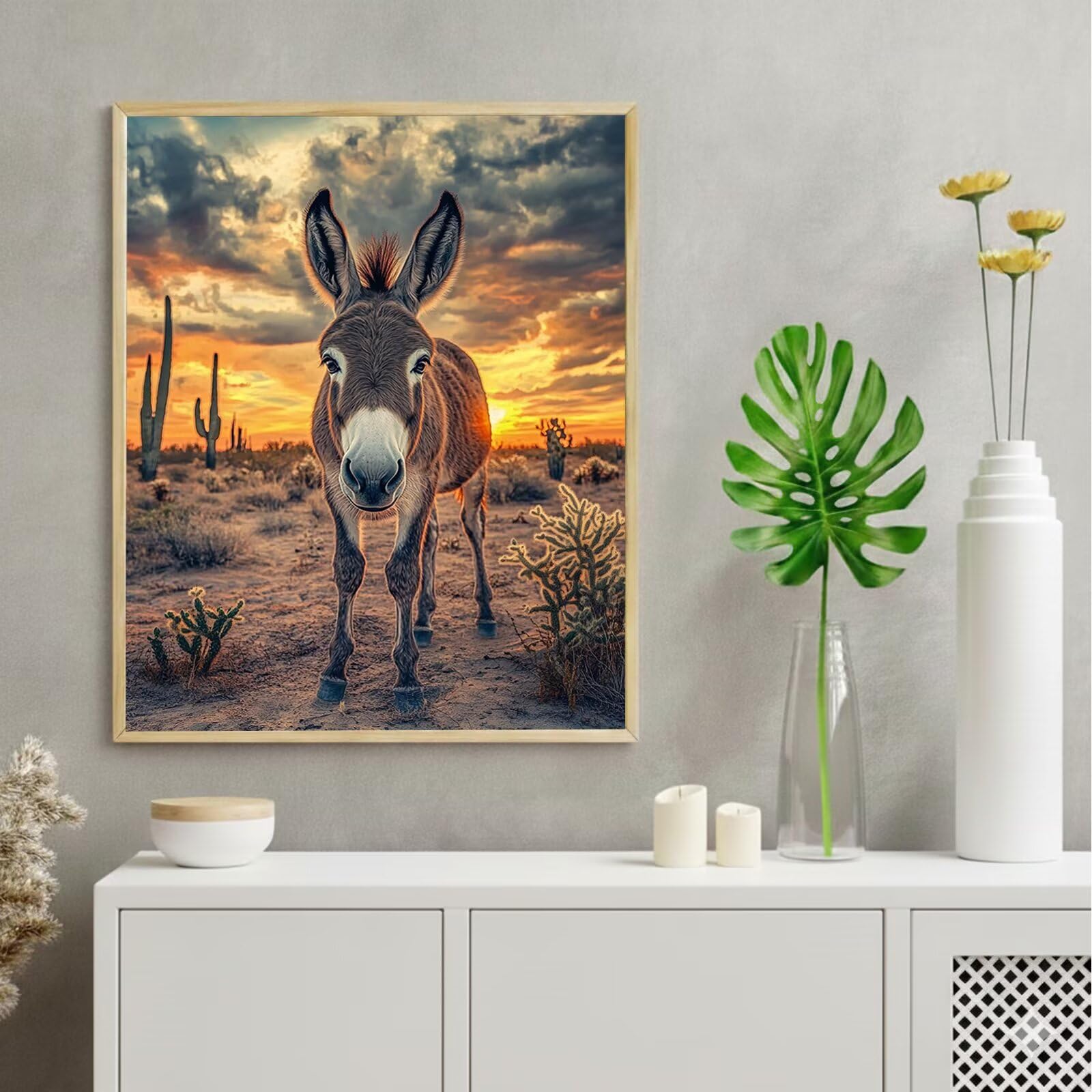 Malen Nach Zahlen Sonnenuntergang Malen Nach Zahlen Erwachsene Esel 80x120cm Leinwand DIY Set für Erwachsene und Anfänger Entspannendes Bastelset mit Acrylfarben und Pinseln, Ohne Rahmen-#416k