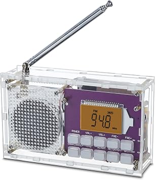 ICSTATION DIY Radio Kit - FM Assemble Kit with Time Display, Rechargeable, 87-108MHZ, No Soldering Required, Assembly Project for Adults & Students