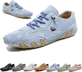 Handmade Low Top Pitch Shoes,Ladies Outdoor Waterproof Non-Slip Lightweight Breathable Casual Flat Bottom Slip-On Comfortable Barefoot Walking Shoes, Light Blue, 38 EU