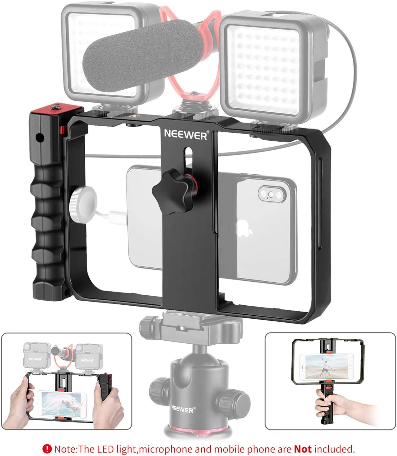 NEEWER Plastic U Rig Smartphone Video Rig, Filmmaking Cage, Phone Stabilizer Grip Tripod Mount for Videomaker Filmmaker Compatible with iPhone 14 Plus/Pro Max 13 Mini/Pro Max X XS Max XR Android