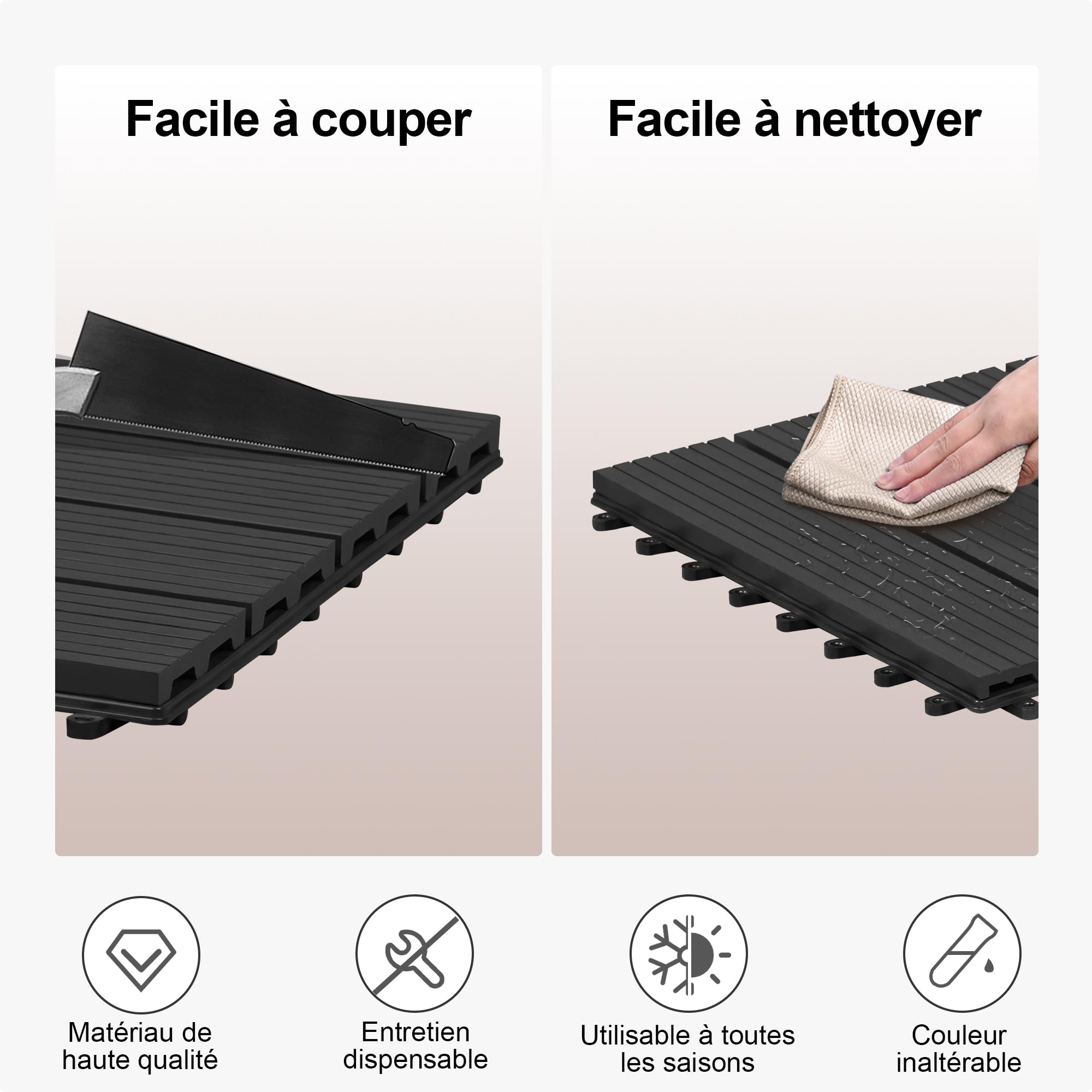 Laneetal Dalle de Terrasse WPC Emboîtable, Lot de 12 Carreaux de Sol Extérieur à Clipser pour Patio, Terrasse, Balcon, Piscine, 30x60 cm, Anthracite