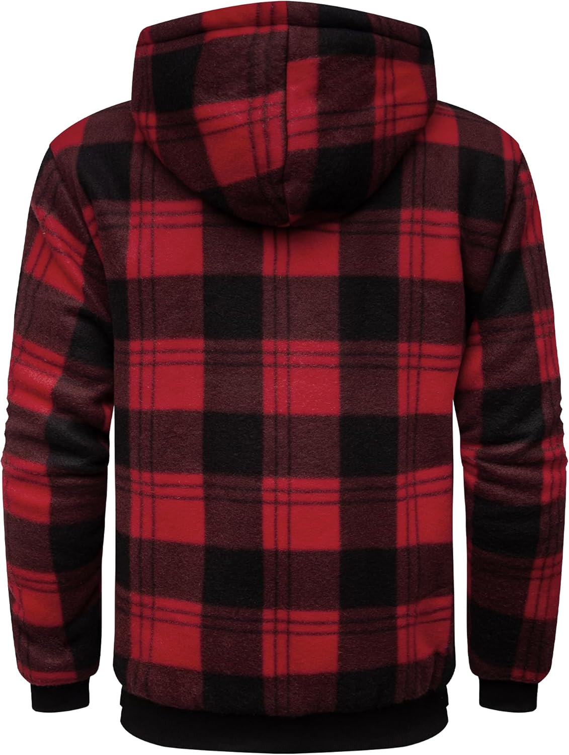 Mens Plaid Hoodies Winter Zip Up Fleece Jacket Sherpa Fleece Lined Warm Flannel Jacket Coat - Image 3