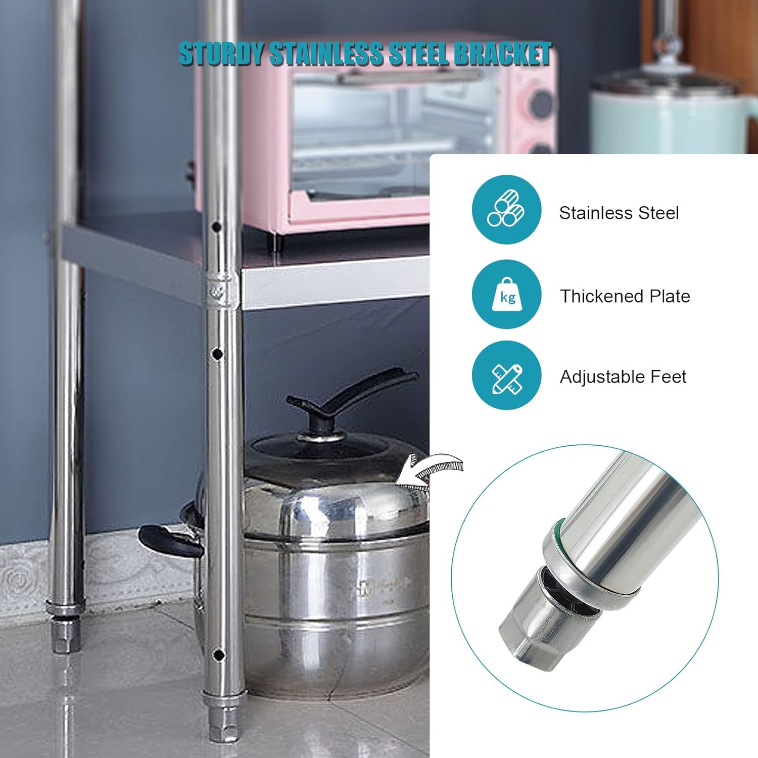 Commercial Adjustable Double Shelf 2 Tier, Stainless Steel Commercial Kitchen Table Worktable Workstation with Undershelf