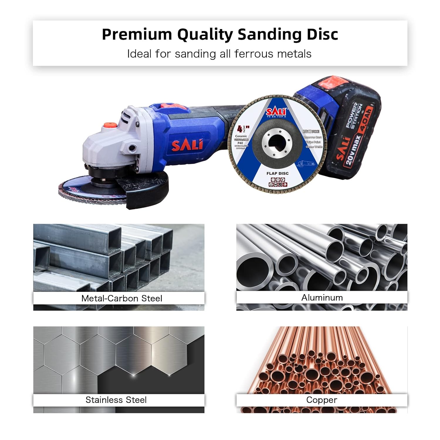 Sali 20 Pack Ceramic Flap Disc 60 Grit 4.5" x 7/8 Inch Sanding Disc Bevel Type #29 Premium and Industrial Grade Angle Grinder Grinding Wheel High Performance Edge Grinding