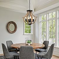Vista 9 de Iluminación Colgante de Granja, Lámpara de Techo Empotrada Rústica de 4 Luces, Candelabro Vintage Moderno de Madera Sintética para Comedor Isla