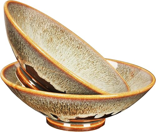 Juego de 2 cuencos de cerámica japoneses para sopa de fideos ramen, para ramen, Pho, sopa, ensalada, pasta, platos asiáticos, fideos Udon, cuenco