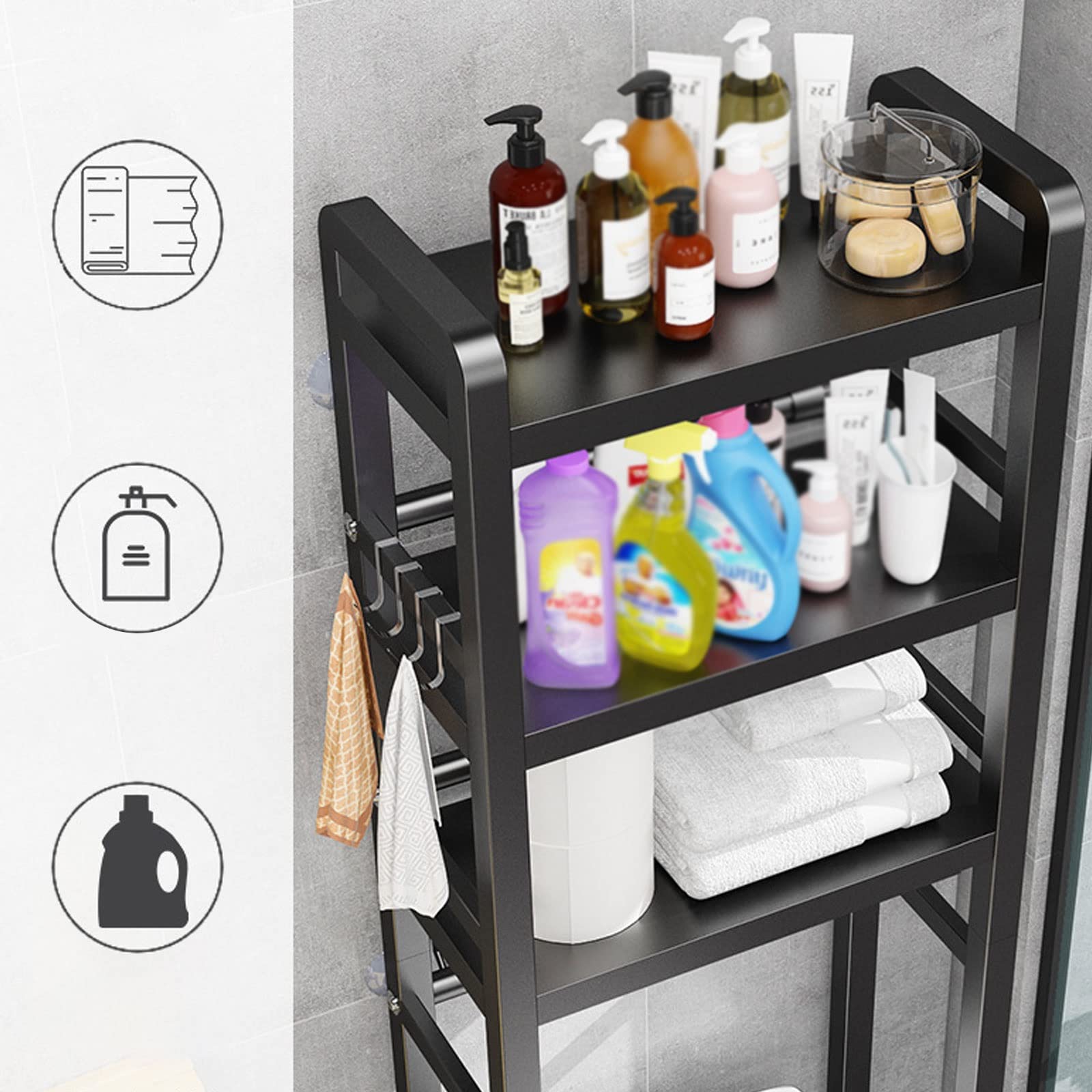 Unidad de almacenamiento sobre el inodoro estante de almacenamiento de baño, estante organizador de bambú sobre el inodoro, ahorro con estantes ajustables de 3 niveles estante de baño retráctil