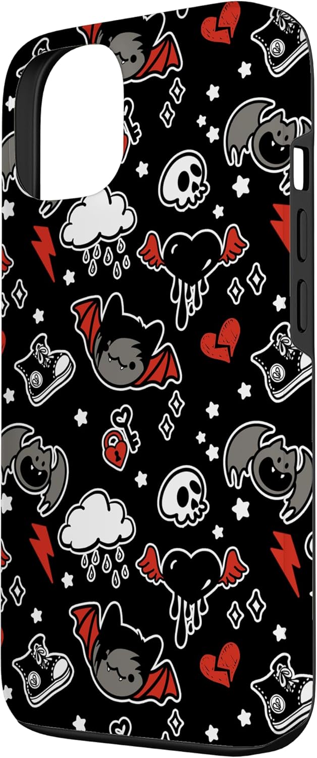 Emo Bat Scene Kid Halloween Chibi Skull Broken Heart Alt Case for iPhone 13