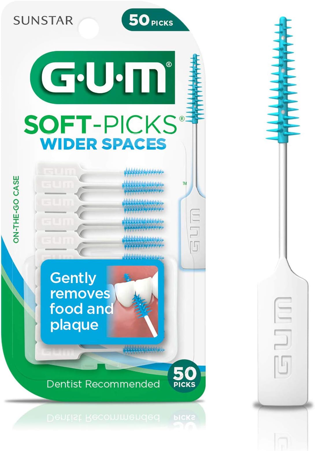 GUM Soft-Picks Wider Space, Easy to Use Dental Picks for Teeth Cleaning and Gum Health, with Convenient Carry Case, Dentist Recommended Dental Floss Picks, 50ct (6pk)