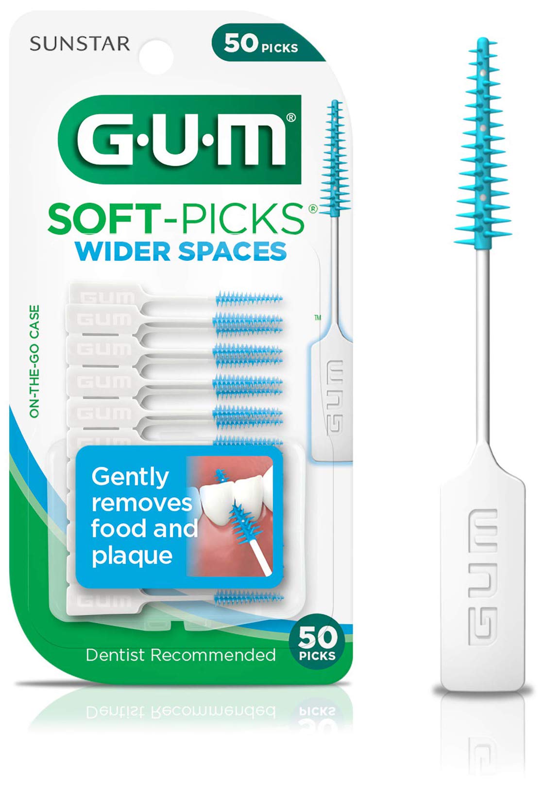 GUMSoft-Picks Wider Space, Easy to Use Dental Picks for Teeth Cleaning and Gum Health, with Convenient Carry Case, Dentist Recommended Dental Floss Picks, 50ct (6pk)