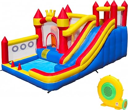 Liaakrr Bounce House, 8-in-1 Bounce House for Kids, Bouncy House with Slide, Climbing Wall, Ball Pit, Obstacles, Trampoline & Basketball Hoop Includes Blower for Indoor & Outdoor