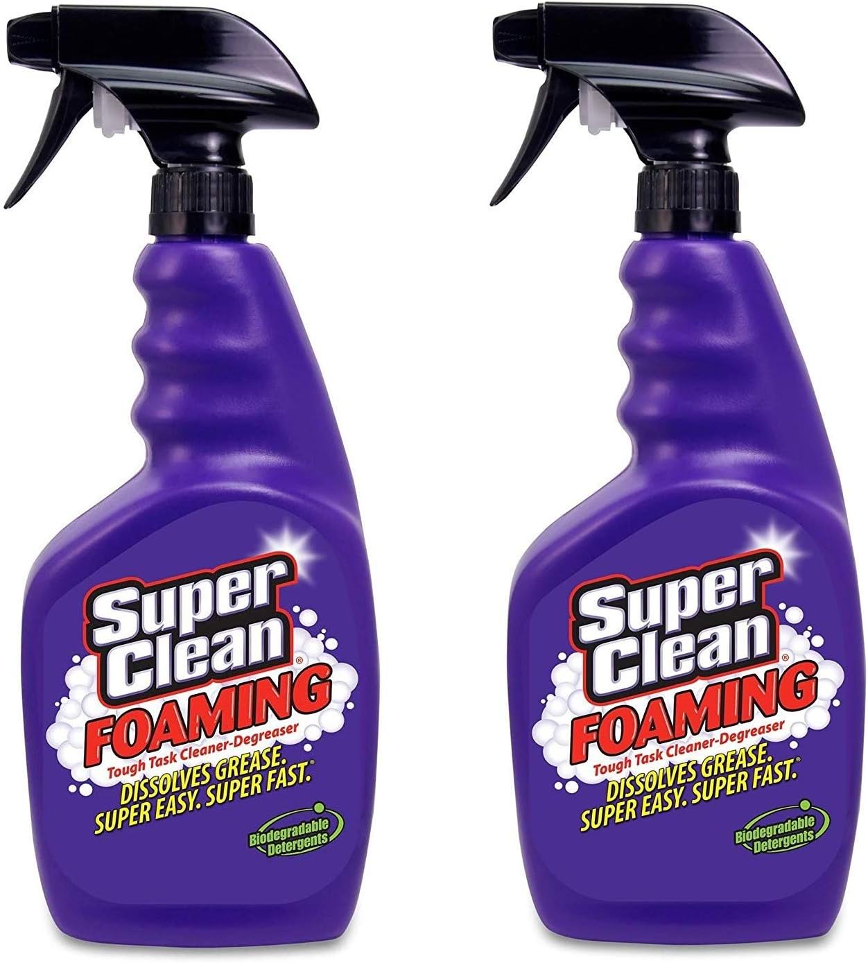 Super Clean Foaming Multi-Surface All Purpose Cleaner Degreaser Spray, Biodegradable, Full Concentrate, 32 Ounce, Pack of 2