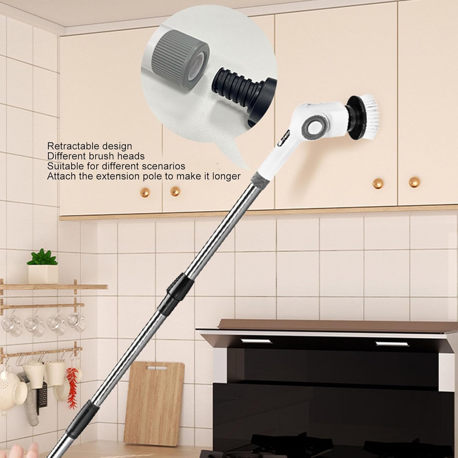 Electric Spin Scrubber, 3 Speeds Water Rechargeable Electric Power Cleaning Brush with 7 Heads for Bathroom Kitchen Floor Wall