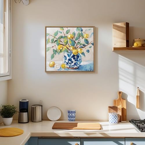 Framed Vintage Kitchen Wall Art Yellow Lemon Still Life spring