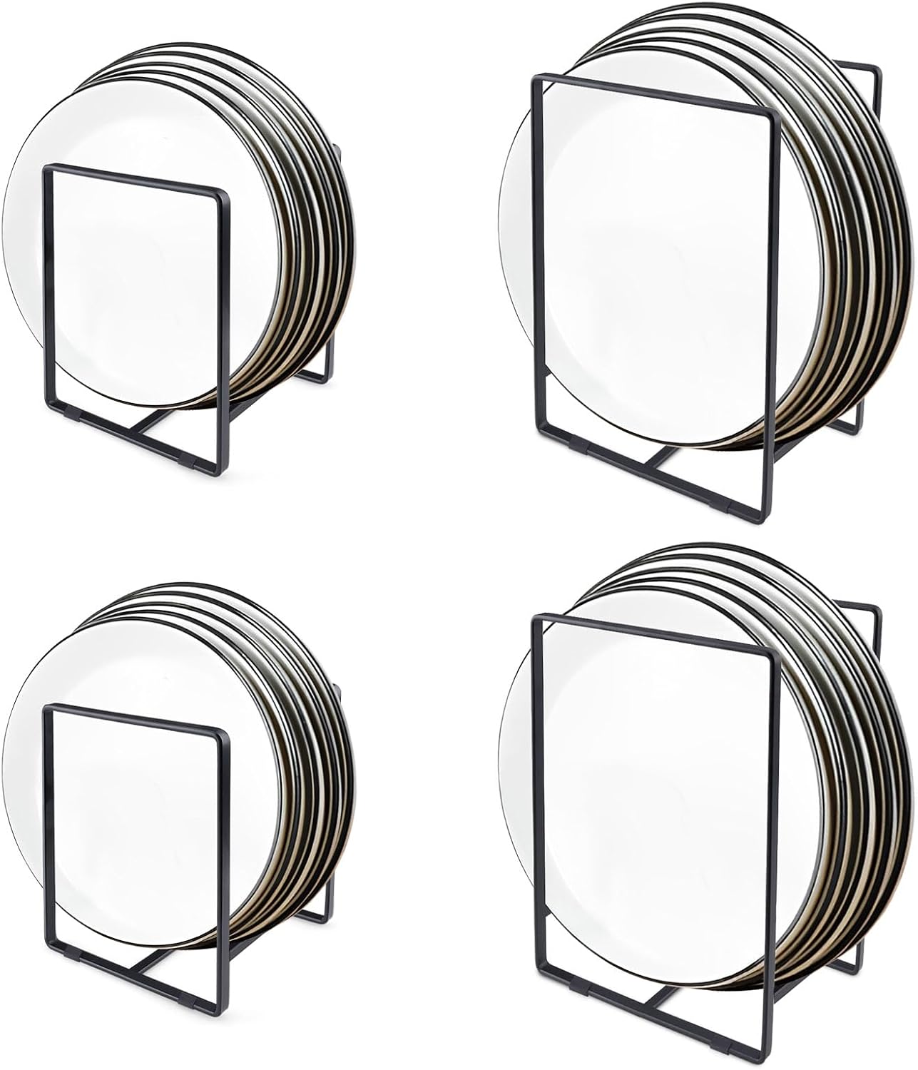 LELE LIFE 4 Pack Plate Organizer Holder, Vertical Metal Dish Drying Rack Storage Stand for Cabinet, Cupboard, Kitchen Counter, 2 Large 2 Small (Black)