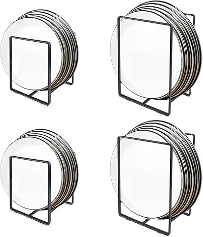 LELE LIFE 4 Pack Plate Organizer Holder, Vertical Metal Dish Drying Rack Storage Stand for Cabinet, Cupboard, Kitchen Counter, 2 Large 2 Small (Black)