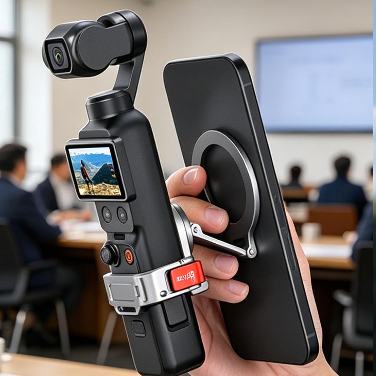 ASHATA Magnetic Mount Stand Phone Holder for 4 3 Camera, Aluminum Alloy Expansion Adapter with Cold Shoe Mount, for 4 3 Camera Phone Teleprompter Holder