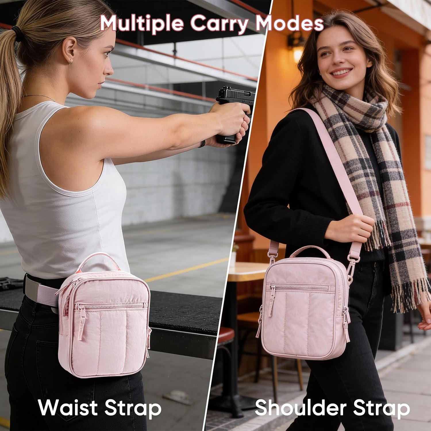 Concealed Carry Gun Bag for Women Pistol Purse Padded Soft Handgun Case with Removable Holster, Crossbody & Waist Carry CCW Bag, Lockable Zipper Pistol Purse, Stylish & Secure