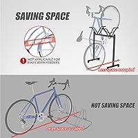 Vista 3 de 2 Bikes Floor Stand,Adjustable Bicycle Parking Rack with Hook for Garage/Indoor/Outdoor,Metal Cycle Storage Organizer Rack for Road Bikes