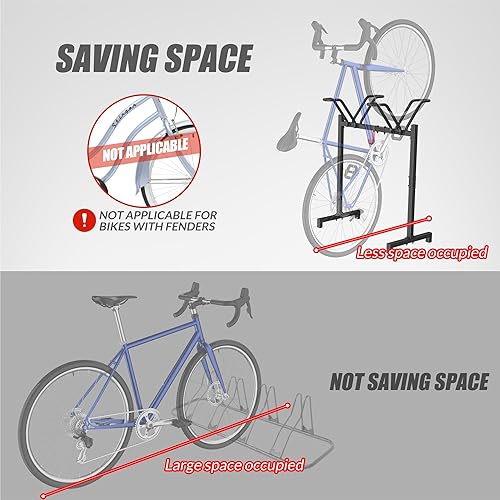 Miniatura 3 de Soporte de suelo para 2 bicicletas, estante ajustable para estacionamiento de bicicletas con gancho para cocheinteriorexterior, organizador de