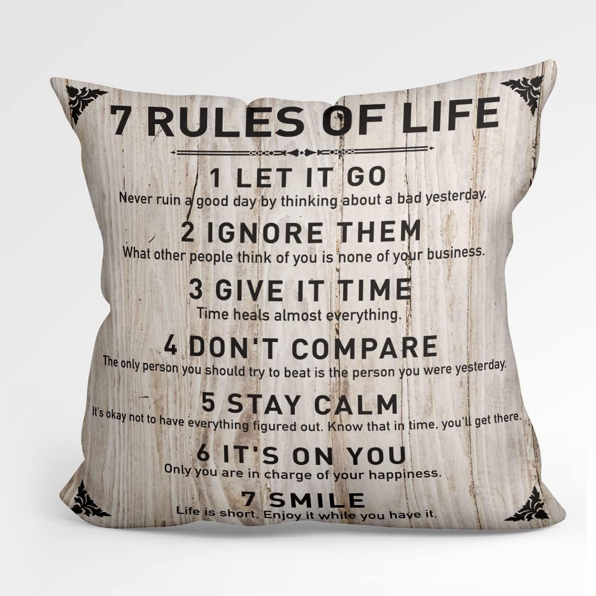 Fokongna Rustic Inspirational Quotes Pillow Covers 7 Rules of Life Pillow Case