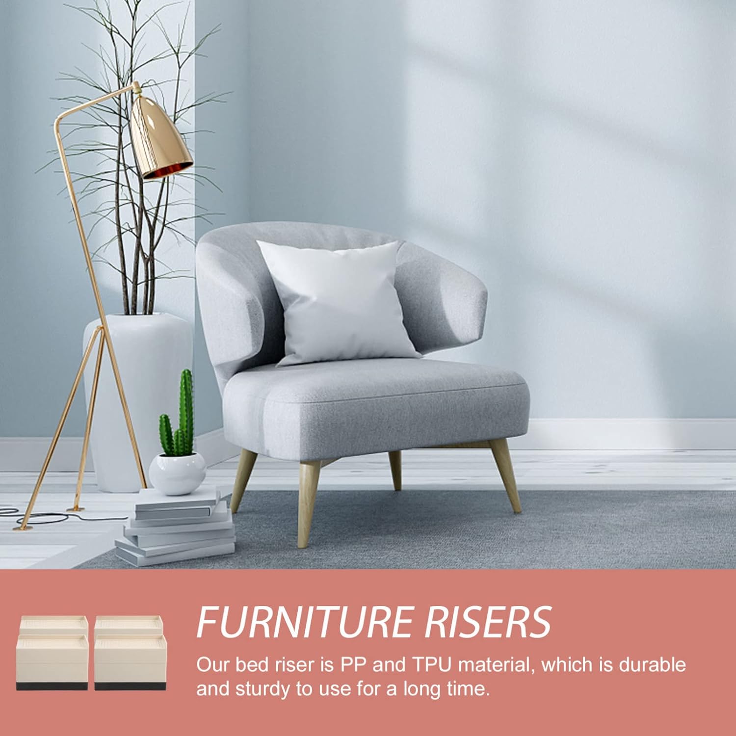 4pcs Furniture Risers Heavy Duty Bed and Couch Elevators for Increased Storage Space - Design for Stability for Sofa Desk and Washing Machine