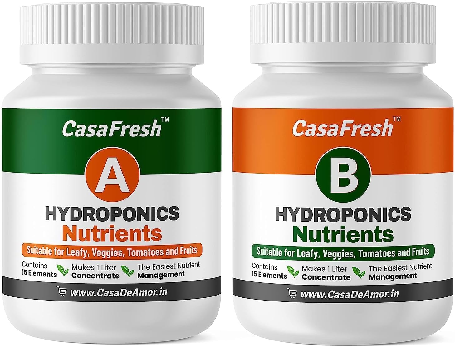 De Amor Hydroponic A & B Nutrients– Suitable for Leafy, Veggies, Tomatoes and Fruits, Solid Mixture | Contains 15 Elements, Makes 200 Liter Solution, Balanced Plant Nutrition for Hydroponics