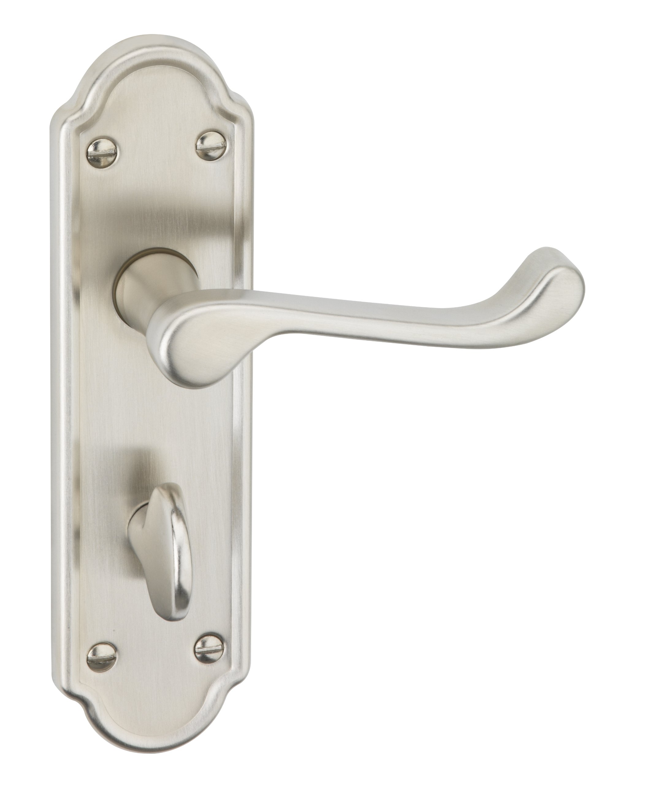 URFICDoor Handle for Internal and External Doors. Ashworth Set of 2 Satin Nickel Bathroom Lock on Plate. Sleek Design Levers for Wooden Kitchen and Bedroom Interior UPVC Exterior Doors.