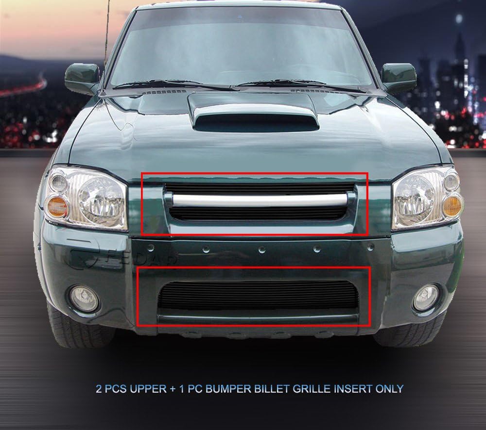 Fedar Compatible With 01-04 Nissan Frontier Replacement Combo Billet Grille Grill 3-pcs Set-Black #320161162