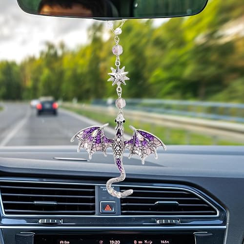 Miniatura 8 de Dije colgante para espejo retrovisor – Dije retro azul plateado con dragón retrovisor para espejo retrovisor, adorno para amantes de los dragones de