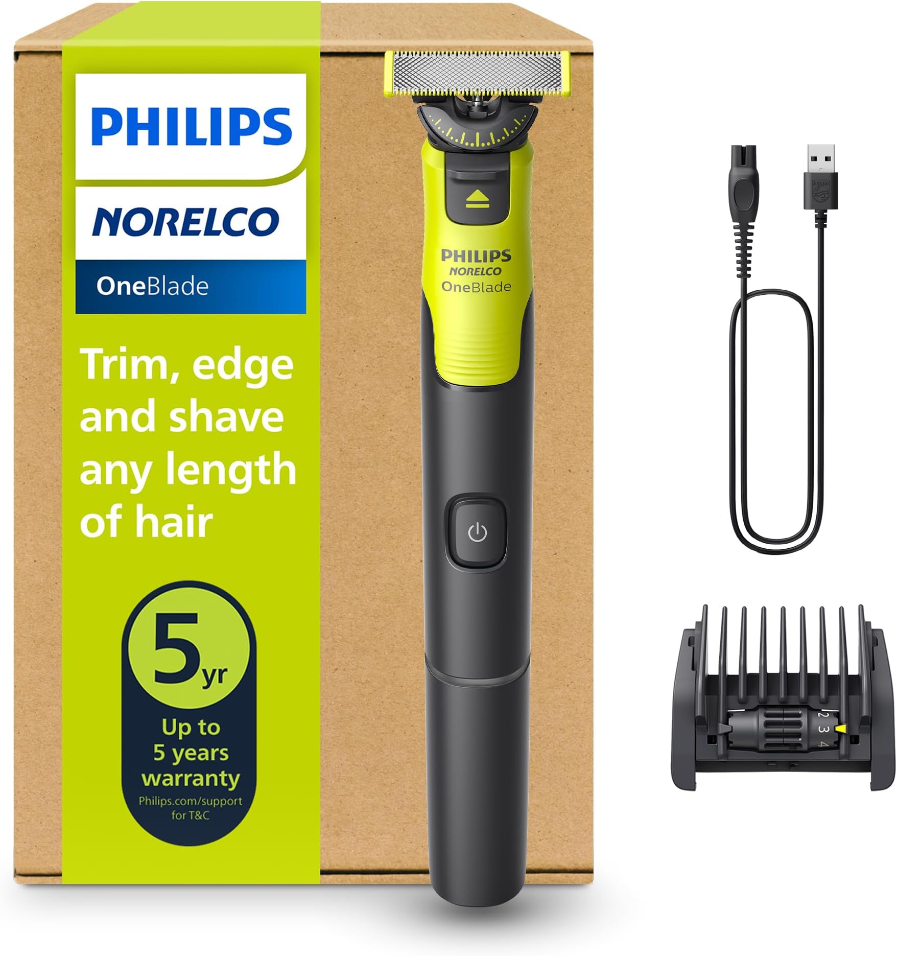 Philips Norelco OneBlade 360 with Connectivity Hybrid Face, Electric Beard Trimmer, Shaver with 360 Blade Tech & 1hr Fast Charge, 1x360 Blade, & 5-in-1 Comb, QP4530/90