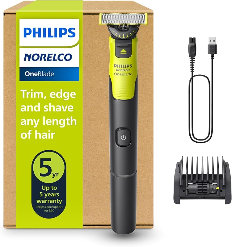 Philips OneBlade 360 Hybrid Face Trimmer & Shaver with Connectivity | 360 Blade Technology, App Connected, 100% Showerproof, 5-length Comb, Stainless Steel Blade, 60-Min Runtime, QP4530/90