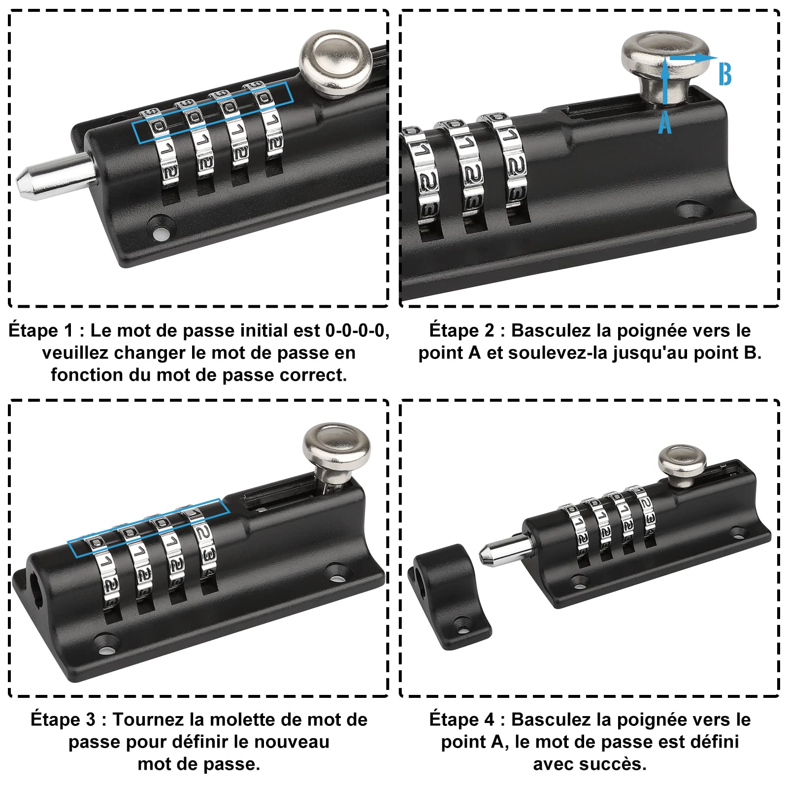 Loquet de Verrouillage à Combinaison,[Avec un tournevis] Spopal Verrou de Porte à Code, Imperméable Verrou à Combinaison à 4 Chiffres avec Vis de Fixation de Sécurité pour Armoire, Garage, Hangars