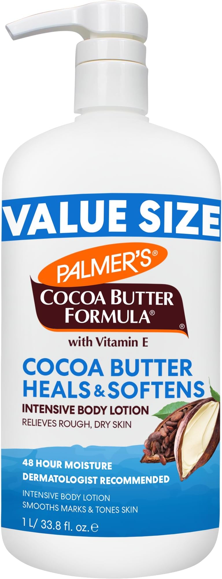 Palmer's Cocoa Butter Formula Daily Skin Therapy Body Lotion, 33.8 Oz Pump Bottle, Intensive Moisturizer for Dry and Eczema-Prone Skin, Enriched with Vitamin E, Helps Provide 48-Hour Deep Hydration