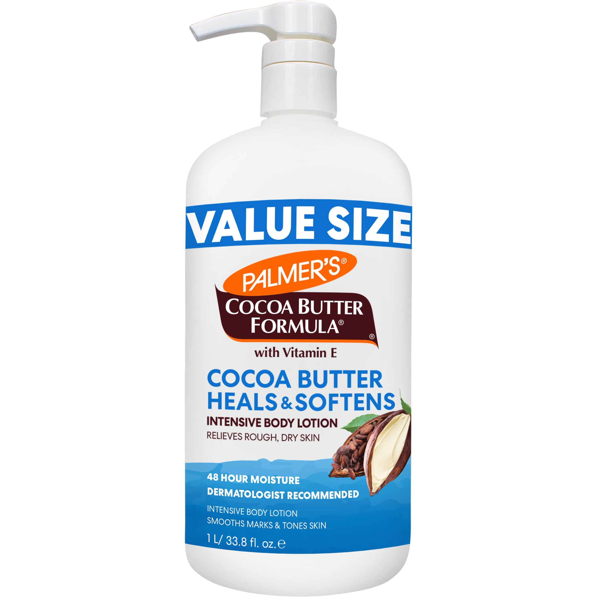 Cocoa Butter Formula Daily Skin Therapy Body Lotion, 33.8 Oz Pump Bottle, Intensive Moisturizer for Dry and Eczema-Prone Skin, Enriched with Vitamin E, Helps Provide 48-Hour Deep Hydration