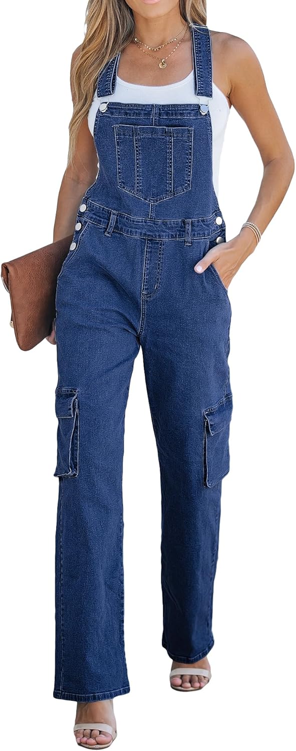luvamia Cargo Jean Overalls for Women Wide Leg Bib Utility Stretchy Denim Jumpsuit Overall Loose 90s Trendy