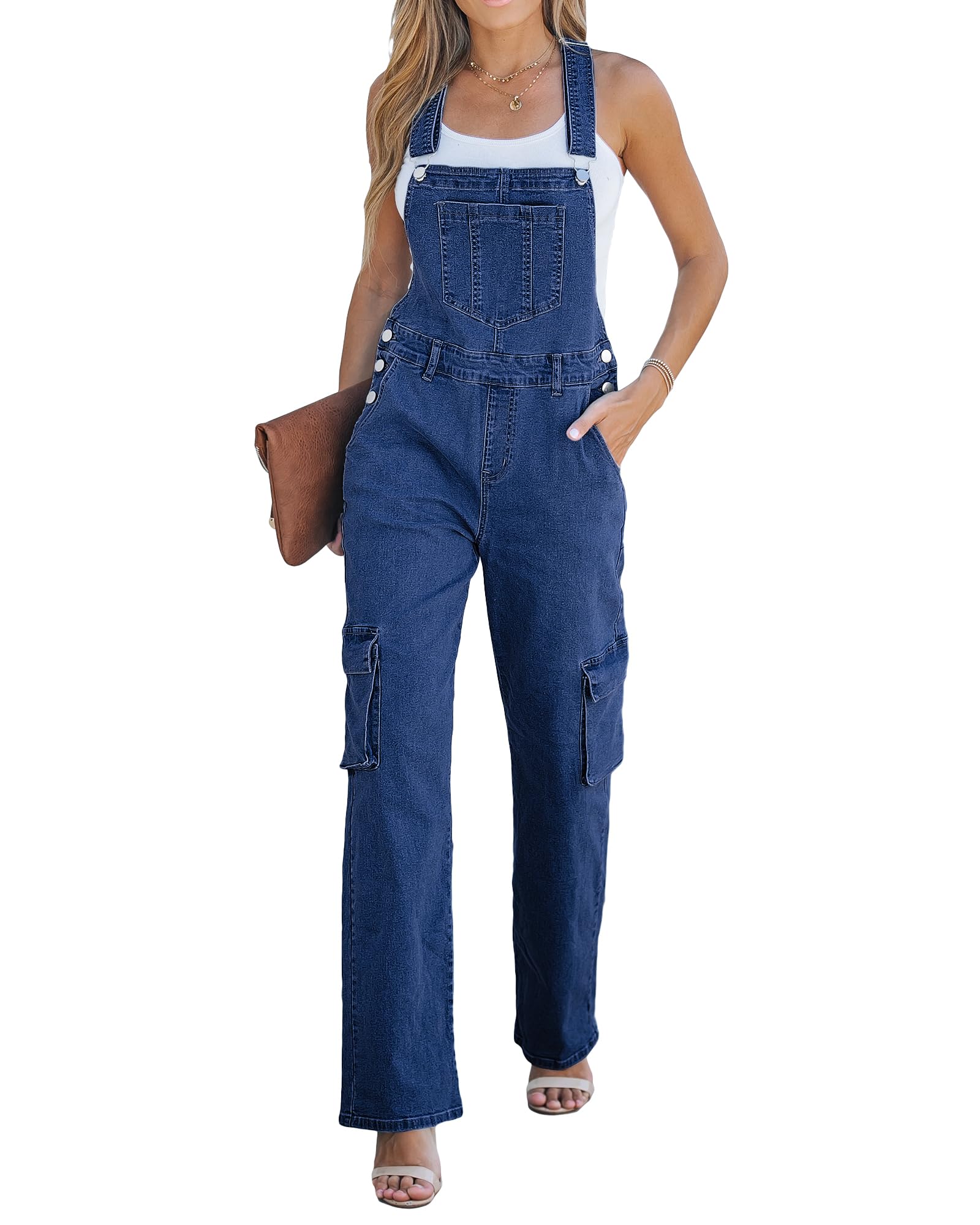 luvamia Cargo Jean Overalls for Women Wide Leg Bib Utility Stretchy Denim Jumpsuit Overall Loose 90s Trendy