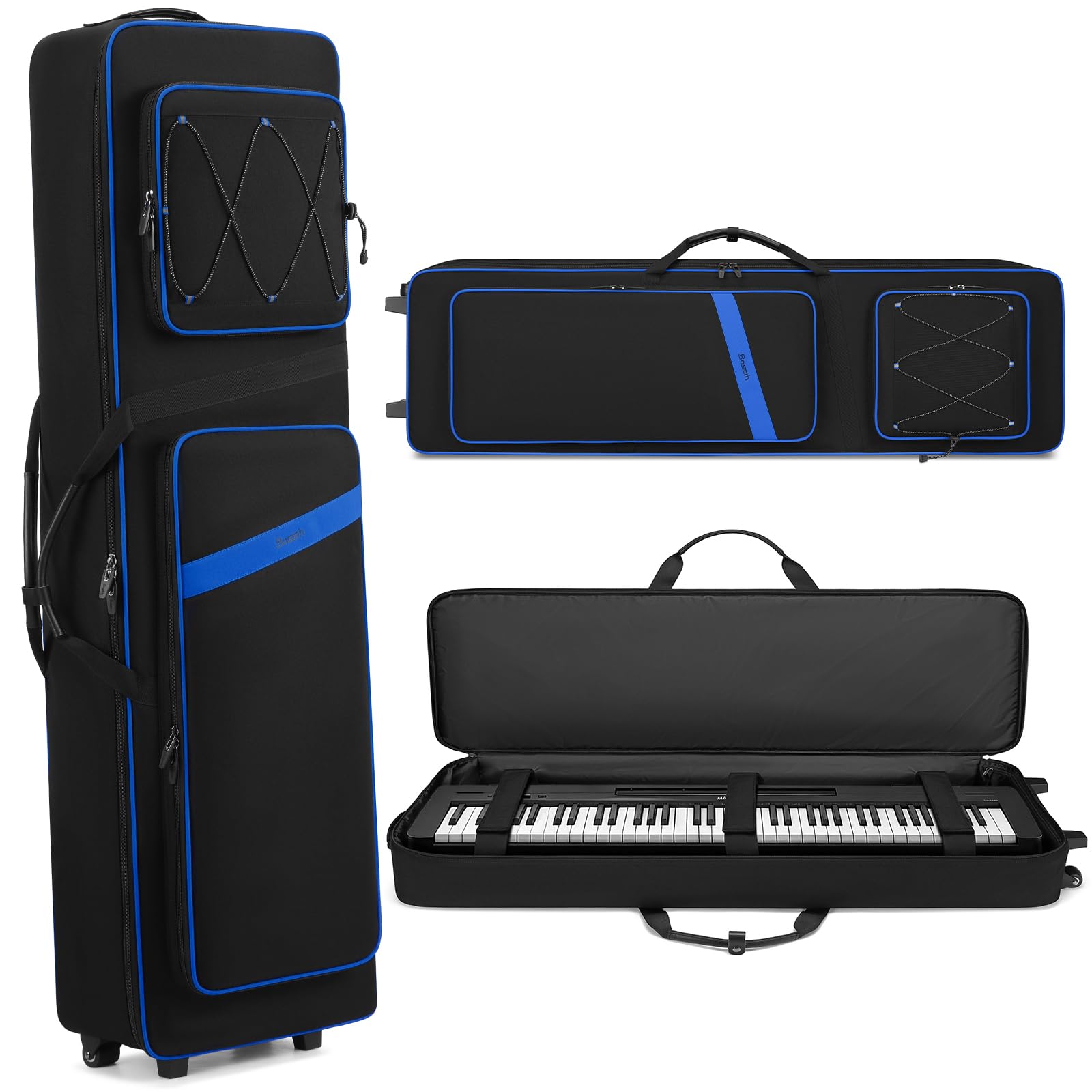 BOSSTIN 88-Tasten-Keyboard-Tasche mit Rollen, Innenmaße: 135,9 x 38,1 x 17,8 cm, wasserdicht, gepolstert, Rolling Gigbag, Keyboard, Klaviertasche für 88 Tasten Klaviertastatur (blau)