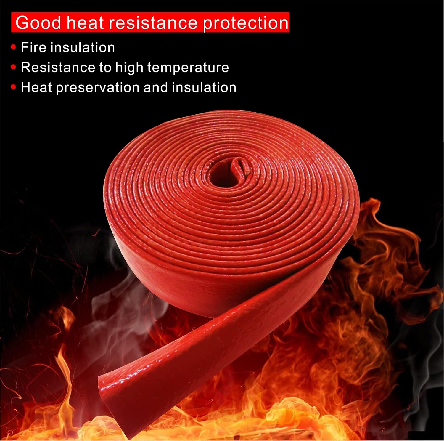 Heat Shield Fire Sleeve Silicone Coated Fiberglass 3/4" ID x 5FT for Automotive Hose Lines Wires& Electrical Wiring (Red)