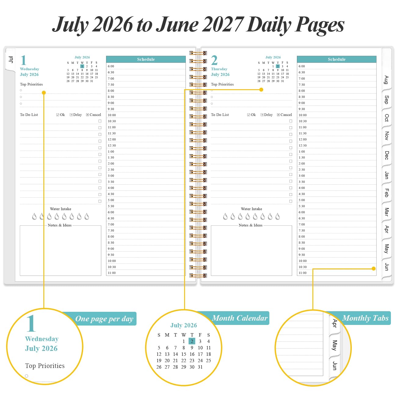 Agenda giornaliera e mensile 2025, una pagina per giorno, da gennaio 2025 a dicembre 2025, planner 2025 con copertina flessibile, linguette 12 mesi, tasca interna, 21,6 x 27,9 cm, blu