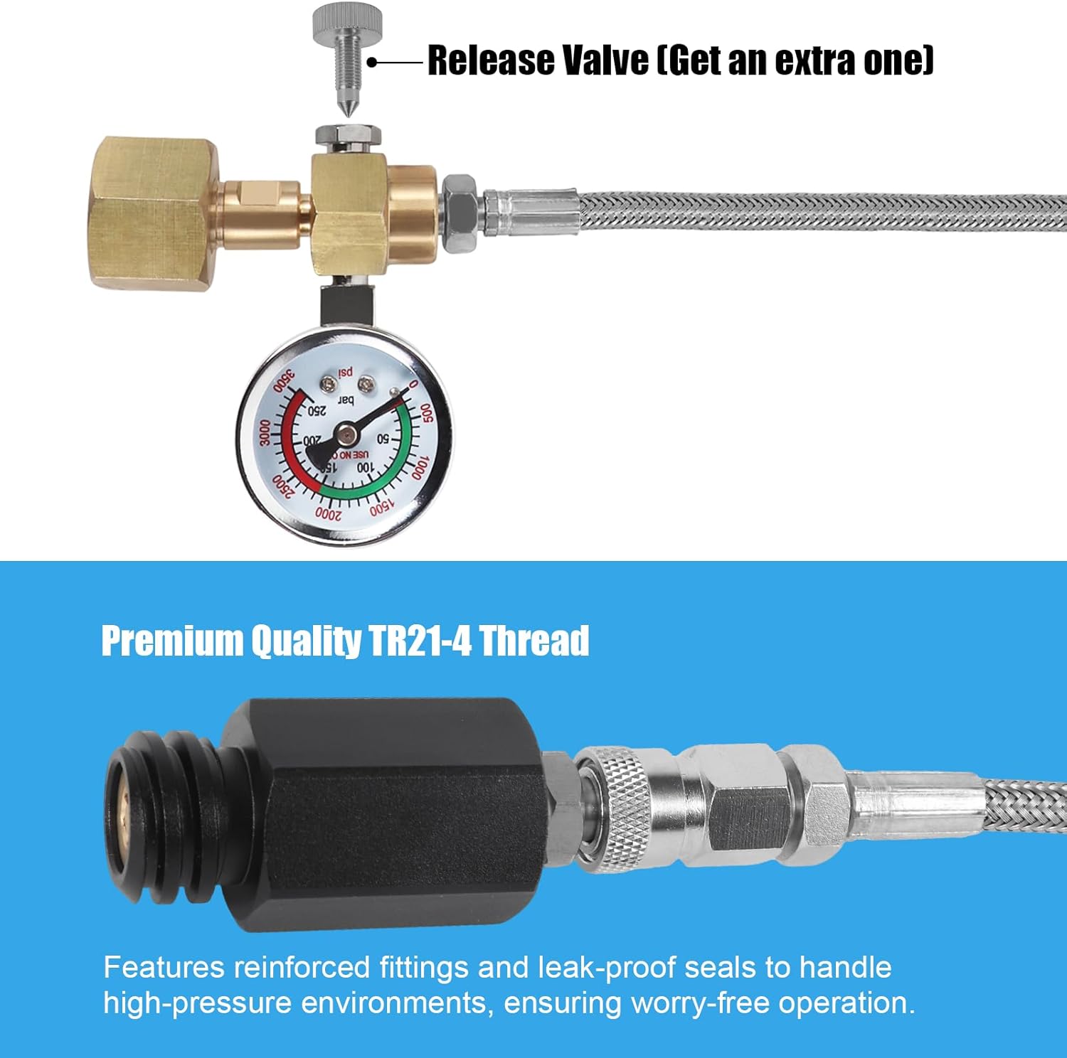 Soda Maker Adapter Soda Maker Connector with Larger Pressure Gauge, CO2 Tank CO2 Cylinder Adapter with Stainless Steel Hose, CGA320 to TR21-4 Carbonated Water Maker for Fizzi One Touch Jet Ninja
