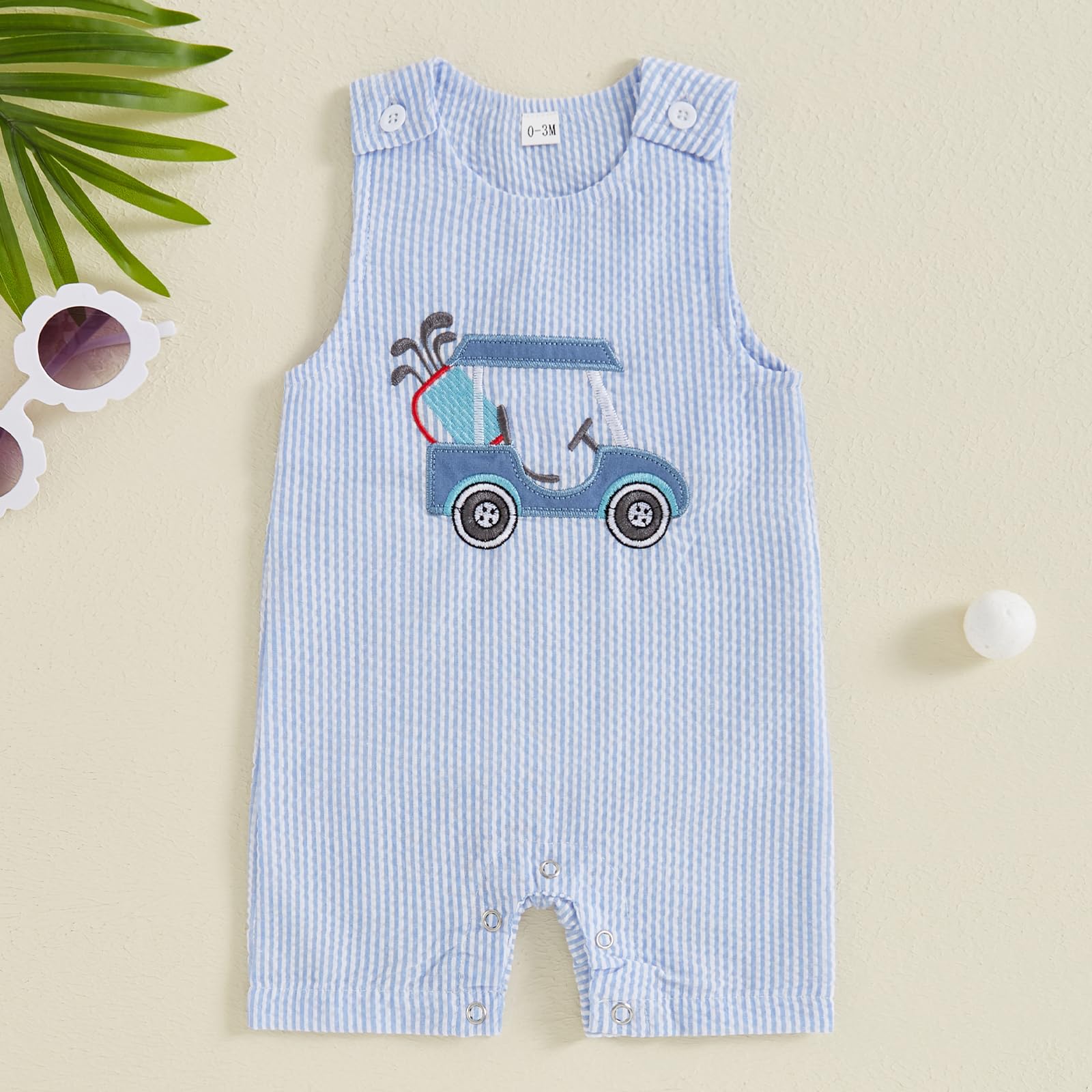 Gaono Newborn Baby Boy Golf Clothes Sleeveless Overall Jumpsuit Golf Cart Summer Tank Romper Birthday One-piece Bodysuit (Blue Golf Cart, 12-18 Months)