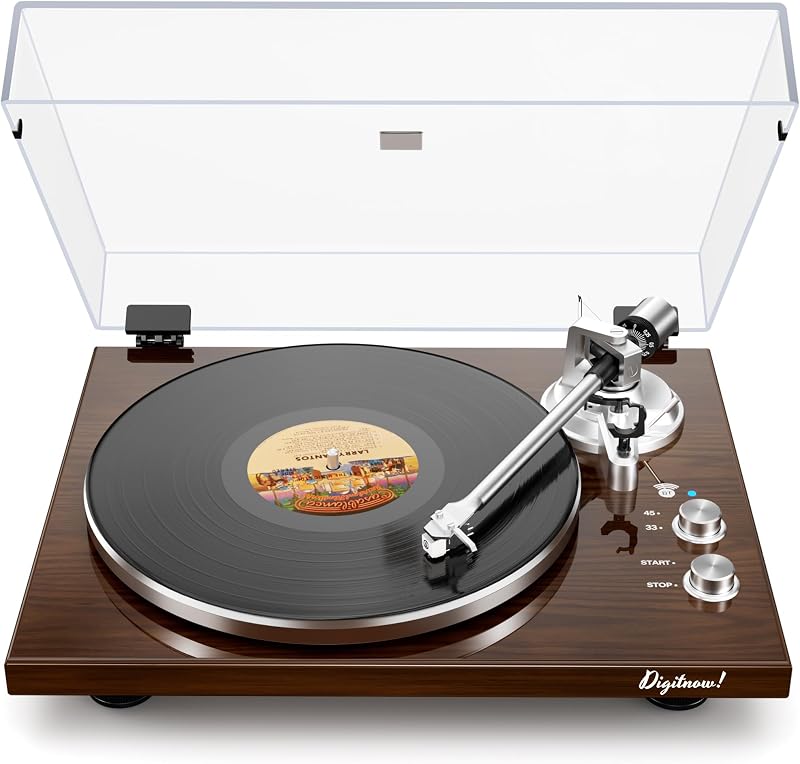 Belt Drive Turntable for Vinyl Record Player,Connect with Bluetooth Speakers or Active Speaker,Built-in Phono Pre-amp,USB Digital Output, Magnetic Cartridge,High-Gloss Wood Design(Brown) | Built-in Phono Preamp,USB Digital Output,Magnetic Cartridge,33/45 RPM,High-Gloss Wood Design,No Built-in Speakers