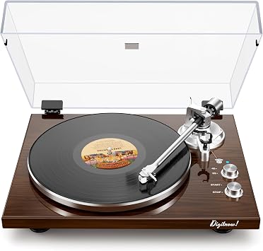 Belt Drive Turntable for Vinyl Record Player,Connect with Bluetooth Speakers or Active Speaker,Built-in Phono Pre-amp,USB Digital Output, Magnetic Cartridge,High-Gloss Wood Design(Brown)