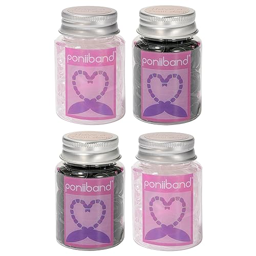 PONIIBAND Bandas elásticas para el cabello de alta calidad sin látex (0.787 in1.575 in x 0.079 in x 0.016 in, negro medianoche y transparente